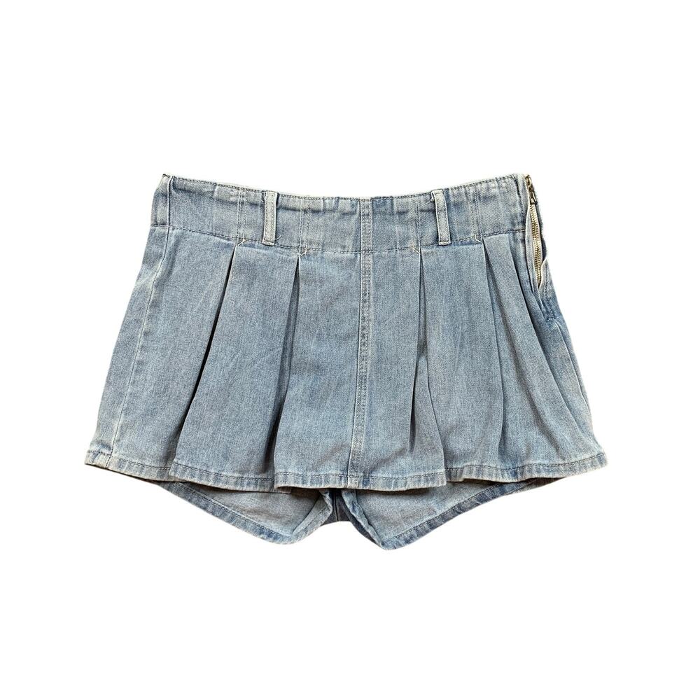 Altard State Skort Womens L Large Denim Pleated Side Zipper Flared Skater